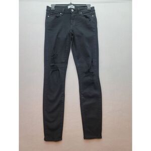 Paige Vendugo Ultra Jeans Blk Shadow Dest Low Rise Skinny‎ Distressed Womens 27